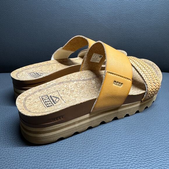 Reef Shoes - Reef Cushion Vista Hi Wedge Platform Slide Sandals Womens Sz 7 Natural Braid NEW